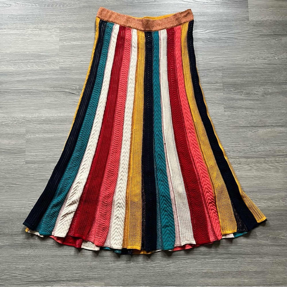 Farm Rio Multi-Color Striped Crochet Knit Maxi Skirt